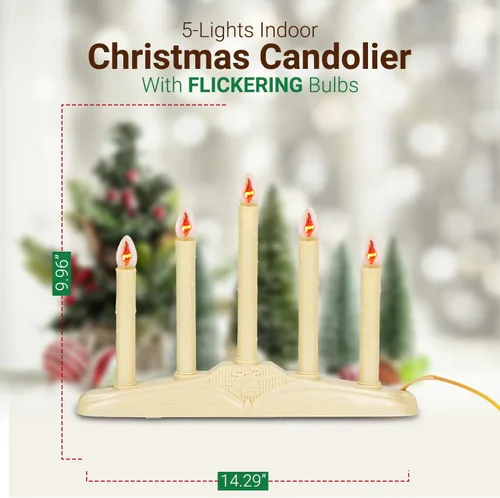 Miniatura 6 de Candelabro de Velas de Navidad para Ventana – con Bombillas Parpadeantes – 5 Luces para Interiores - Velas Eléctricas sin Llama para Ventana