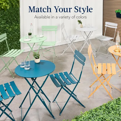 Miniatura 4 de Best Choice Products Juego de 3 piezas de bistró, diseño plegable que ahorra espacio, acero sólido, juego de muebles de patio al aire libre con 2