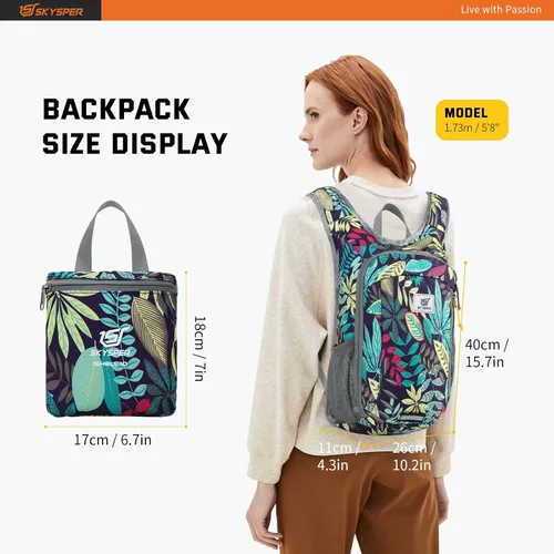 Miniatura 6 de SKYSPER Mochila Pequeña de Día 10L Mochila de Senderismo Plegable Ligera Mochila de Viaje de Día para Mujeres y Hombres Hoja