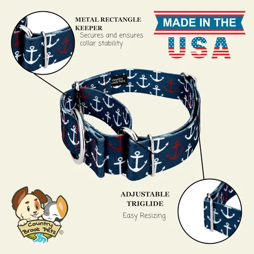 Miniatura 7 de Country Brook Petz HossFit Jr - Collar ancho Martingala para perro, colección Summer Breeze con diseños soleados (Anchors Away, M)