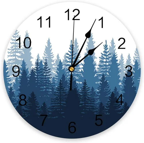 Reloj de pared con árbol del bosque, funciona con pilas, reloj de pared silencioso de PVC sin tictac de 10 pulgadas, paisaje forestal brumoso, reloj