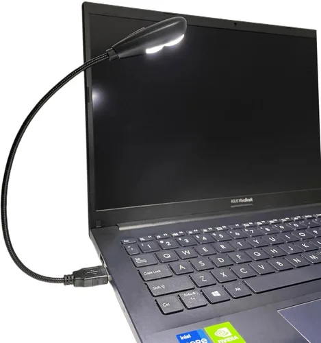Lámpara de lectura LED USB con ajuste regulable de 2 brillos y cuello de ganso flexible, para teclado de computadora portátil, banco de energía Negro