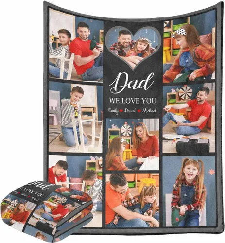 Miniatura 9 de Manta personalizada para el Día del Padre de parte de los niños, manta personalizada con fotos de Best Dad Ever, regalo de cumpleaños para papá