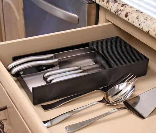 Miniatura 3 de KNIFEdock Organizador de cuchillos de bambú para cajones de cocina, bloque de cuchillos de 15 pulgadas con compuesto de corcho, ahorro de espacio