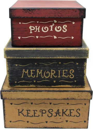 Miniatura 12 de CVHOMEDECO. Cajas anidadas rectangulares vintage primitivas de cartón “La familia lo es todo”, grandes 12 x 9 x 14 cm. Juego de 3.