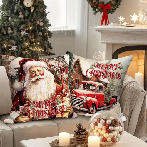 Miniatura 2 de Lanpn Juego de 4 fundas de almohada de Navidad de 16 x 16 pulgadas, cojín de decoración de Navidad, almohadas rojas de Navidad, funda de almohada