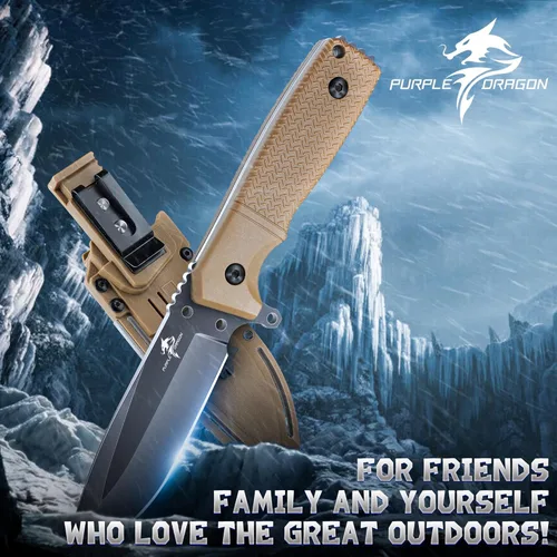Miniatura 6 de Purple Dragon Cuchillo de hoja fija con funda Kydex Cuchillos caqui para acampar, regalos para hombres