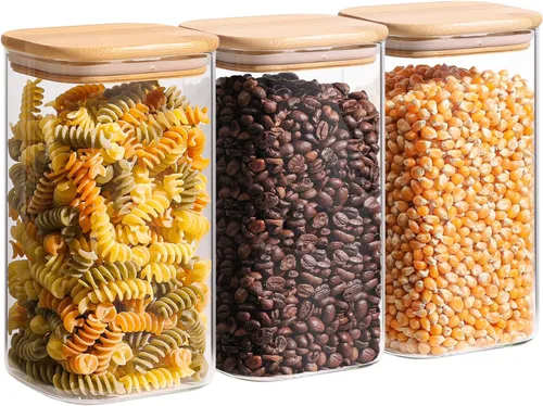 ComSaf Juego de 3 contenedores de almacenamiento de vidrio con tapas de 1.4 Qt, tarros de vidrio con tapas, tarro de almacenamiento de alimentos