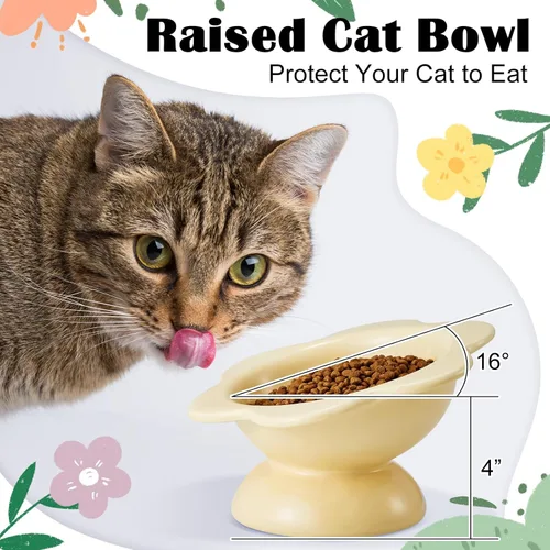 Miniatura 2 de Zhehao 2 cuencos elevados de cerámica para gatos, lindos cuencos elevados de comida para gatos, platos inclinados para mascotas, para proteger