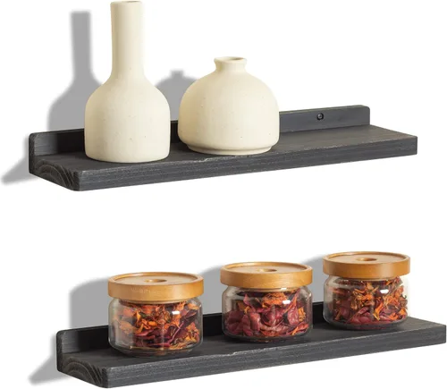 Miniatura 29 de Freezing point Pequeño estante flotante para pared, juego de 4 mini estantes de pared de madera natural de 4 pulgadas, decoración de plantas, negro
