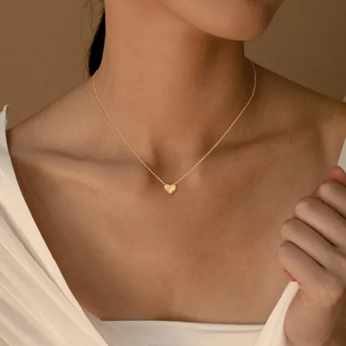 Miniatura 2 de Collares de corazón para mujer, delicado collar de oro de 14 quilates, collar de corazón de plata, gargantilla simple para mujer, joyería de moda