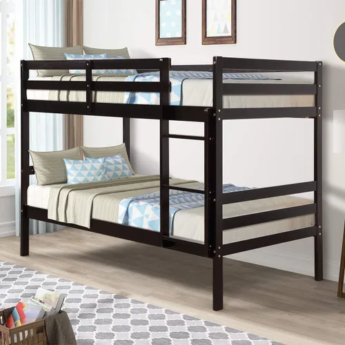 Miniatura 7 de Costzon Literas de tamaño individual sobre individual, dos camas convertibles de madera, litera de madera maciza de goma con escalera integrada