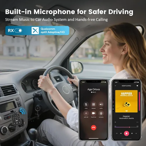Miniatura 8 de 1Mii Receptor transmisor Bluetooth 5.3, doble enlace para 2 auriculares, aptX adaptativo/HD de baja latencia, conector AUX de 0.138 in adaptador