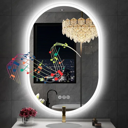 Miniatura 9 de S'bagno Espejo LED ovalado de 20 x 32 pulgadas para baño con luz delantera y trasera, antivaho, 3 colores de temperatura y regulable, espejo de baño