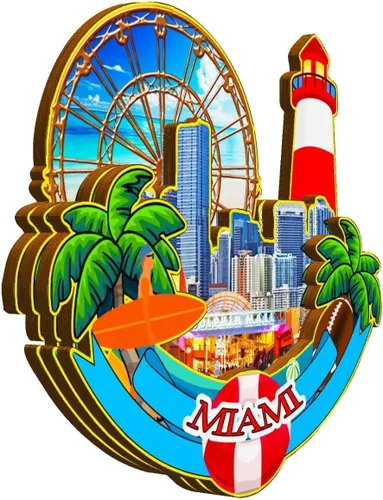 Miniatura 2 de Imán de madera para nevera de Miami Florida USA Monumentos 3D de viaje coleccionables, recuerdos decorativos hechos a mano -1275