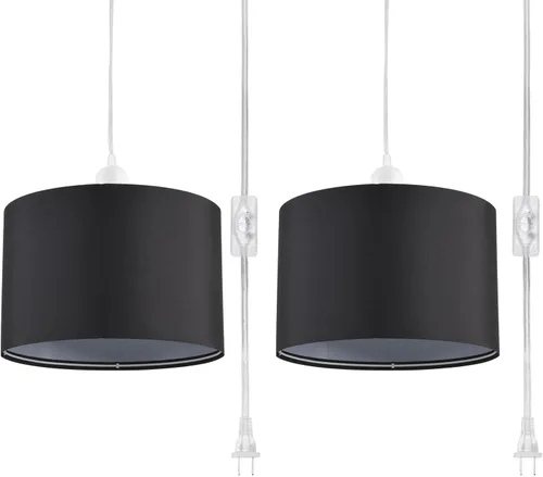 Miniatura 12 de Paquete de 2 lámparas colgantes enchufables, luz colgante con cable transparente de 15 pies, interruptor de encendido/apagado, pantalla de lámpara