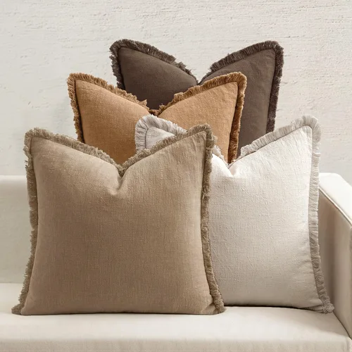 Miniatura 12 de MIULEE Juego de 4 fundas de almohada decorativas de lino neutro con flecos, fundas de almohada modernas y rústicas para cama, sofá, sala de estar