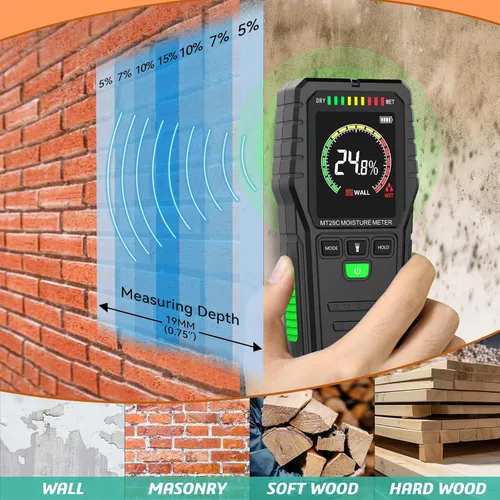 Miniatura 4 de Medidores de humedad sin pines, probador digital de humedad de madera no invasivo, detector de fugas de agua para pared, madera, edificio, leña