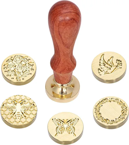Miniatura 2 de Yoption Kit de Caja de Regalo de Sello de Cera, 6 Piezas de Cabezas de Sello de Cera de Flores y Animales con 1 Juego de Empuñadura de Madera