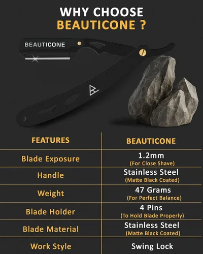 Miniatura 2 de Beauticone Navajas rectas para hombres, navaja de borde recto, 100 cuchillas de un solo filo, acero inoxidable, navaja de barbero para el afeitado