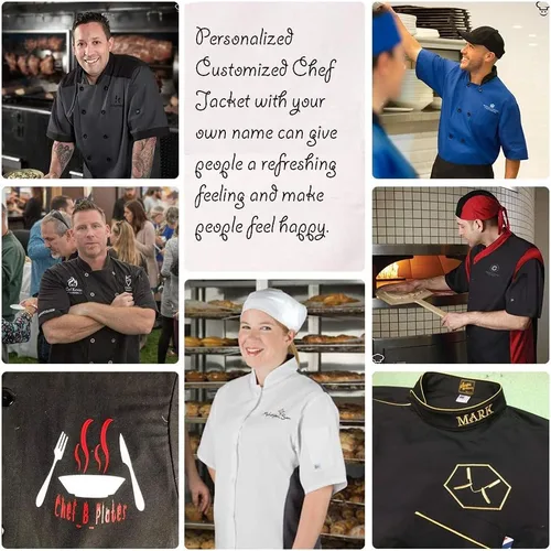 Miniatura 5 de Chaqueta de chef personalizada Chaqueta de chef clásica de manga corta para hombre con botones tradicionales