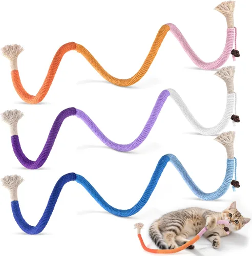 TINDTOP Juguetes para gatos, cuerdas para masticar, paquete de 3 juguetes interactivos para gatitos de interior, juguete de limpieza de dientes para