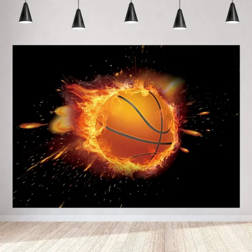 Miniatura 3 de Telón de fondo de fiesta de baloncesto con llamas, fondo de fotos de juego de baloncesto, MEETSIOY negro, accesorios de estudio, pancarta