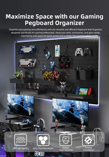 Miniatura 5 de Tablero organizador de pared, eleva y ordena tus juegos y oficina, crea un espacio perfectamente estructurado (negro)