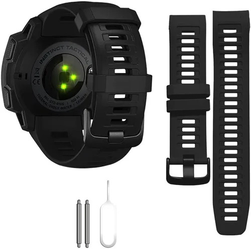 Threeeggs Correa de repuesto compatible con Garmin Instinct Bands, correa de silicona suave compatible con Garmin Instinct 2, solar, táctica, Negro