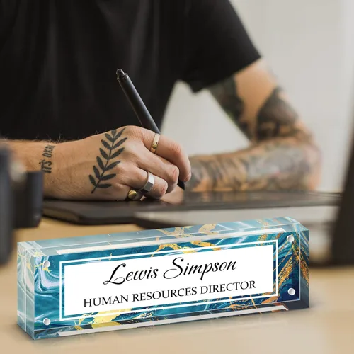 Miniatura 6 de Placa de Nombre para Escritorio, Placa de Nombre con Patrón de Doble Cara para Escritorio, Decoración de Escritorio de Oficina Personalizada