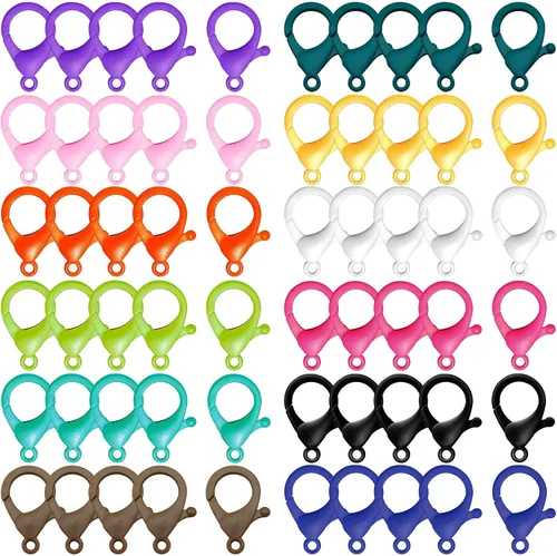 Miniatura 8 de 120 cierres de pinza de langosta de plástico para la fabricación de joyas, gancho multicolor de langosta con lindo cordón, ganchos a presión, clips