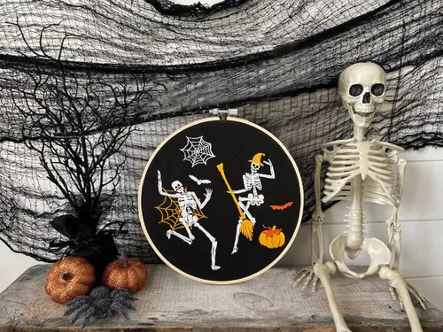 Miniatura 6 de Kit de bordado de Halloween para adultos principiantes, kit de punto de cruz estampado para adultos principiantes, divertido kit de iniciación
