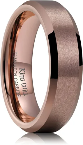 Miniatura 152 de King Will Anillo de boda de tungsteno para hombre, disponible en 15/64 a 25/64 de pulgada (6 a 10 mm), negro/plata, acabado mate, borde pulido