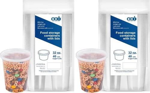 Miniatura 10 de EDI [32 onzas, 20 juegos] Contenedores de plástico deli para almacenamiento de alimentos con tapas herméticas Apto para microondas, congelador