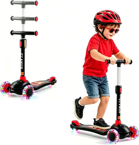 Miniatura 12 de GLAMUP Patinete para niños de 3 ruedas, manillar ajustable en altura para niños, sistema de inclinación para dirección y mecanismo de fácil plegado
