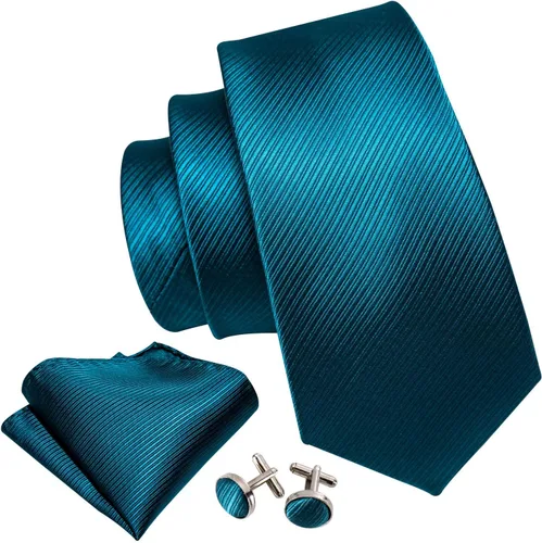 Miniatura 78 de Barry.Wang Juego de corbatas para hombre, corbata de seda a rayas, tejido a cuadros, gemelos formales, negocios, boda