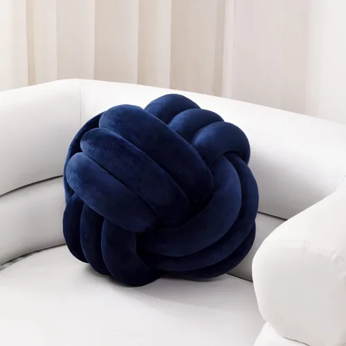 Miniatura 20 de Sioloc - Almohadas de nudo suave, cojín redondo para decoración del hogar, almohada de bola anudada hecha a mano (13.7 pulgadas, color verde)