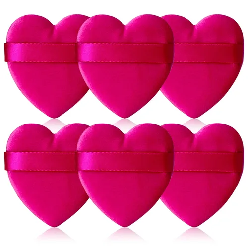 Miniatura 10 de 6 piezas de soplo de polvo para cara suave en forma de corazón para polvo suelto, polvo mineral, polvo corporal, terciopelo, base cosmética, 6