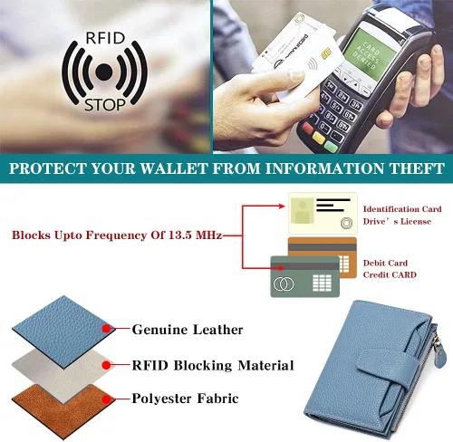 Miniatura 5 de FALAN MULE - Cartera de cuero auténtico para mujer, pequeña plegable , compacta, con interferencia de radiofrecuencia (RFID)