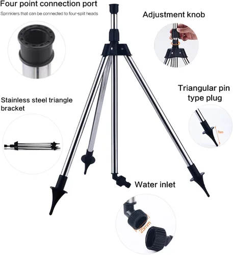 Miniatura 5 de Aspersor de trípode giratorio, rociador de riego automático de 360 grados, aspersor giratorio de gran área, aspersor giratorio ajustable con soporte