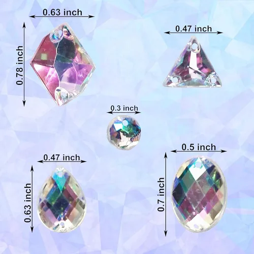 Miniatura 3 de 200 piezas de diamantes de imitación acrílicos AB con parte trasera plana para coser con formas mixtas para manualidades, manualidades, ropa
