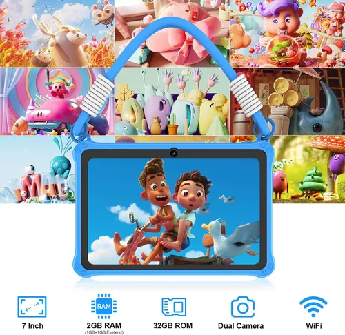 Miniatura 5 de PRITOM Tablet infantil de 7 pulgadas con cordón, tableta Android 13 de 32 GB con WiFi, cámara dual, educación, juegos, software para niños Azul