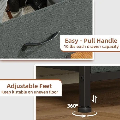 Miniatura 7 de Somdot - Cómoda alta para dormitorio con 5 cajones, organizador de almacenamiento con contenedores de tela extraíbles para armario, mesita de noche