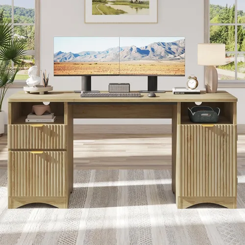 Miniatura 10 de Bestier - Escritorio para computadora con cajón, escritorio de oficina de 47 pulgadas con armario de almacenamiento, escritorio de madera moderno