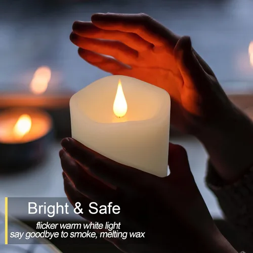 Miniatura 4 de TECHLONG Velas sin llama que funcionan con pilas con temporizador, llama móvil 3D parpadeante, duran más de 600 horas, velas LED eléctricas de cera