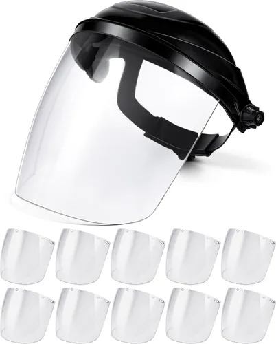 Miniatura 10 de Tellegloww 8 protectores faciales de seguridad para moler y cortar, visera transparente resistente a los impactos, máscara facial completa con casco