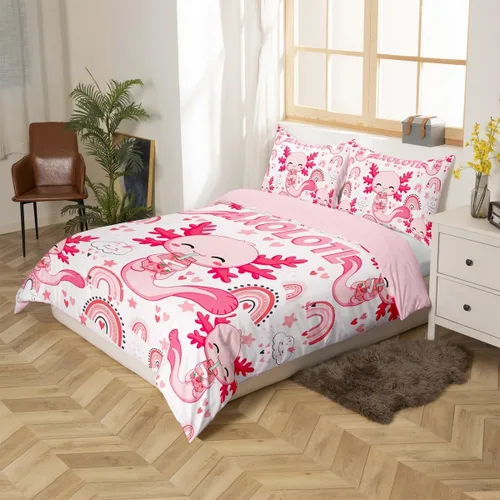 Miniatura 5 de Lindo juego de funda de edredón para niños, tamaño individual, juego de ropa de cama de dibujos animados Salamandra, ajolote océano, decoración
