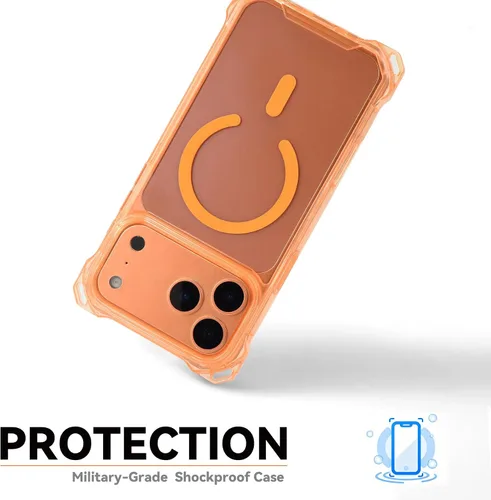Miniatura 4 de Funda Magnética Cruzada para iPhone 17 Pro, Naranja, Marco Suave Magnético Transparente PC Trasero A Prueba de Golpes Funda Protectora para Teléfono
