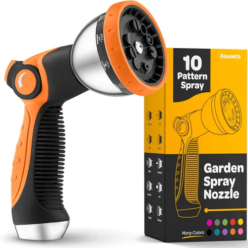 Miniatura 14 de Boquilla de manguera, rojo, pulverizador resistente, 10 patrones de riego ajustables, control con pulgar, ergonómico, para manguera de jardín, regar