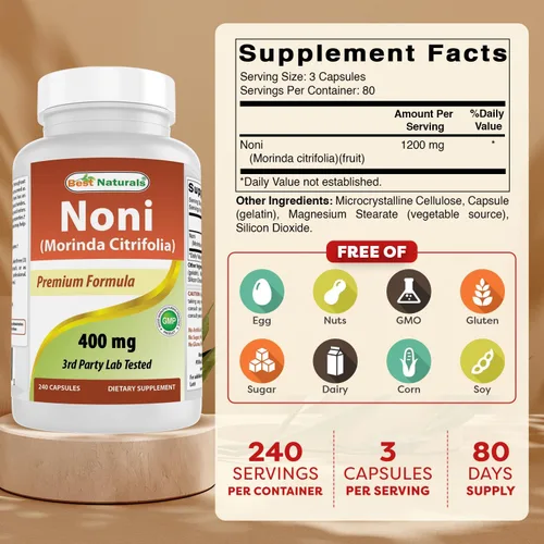 Miniatura 2 de Best Naturals Noni 400 mg 240 Cápsulas